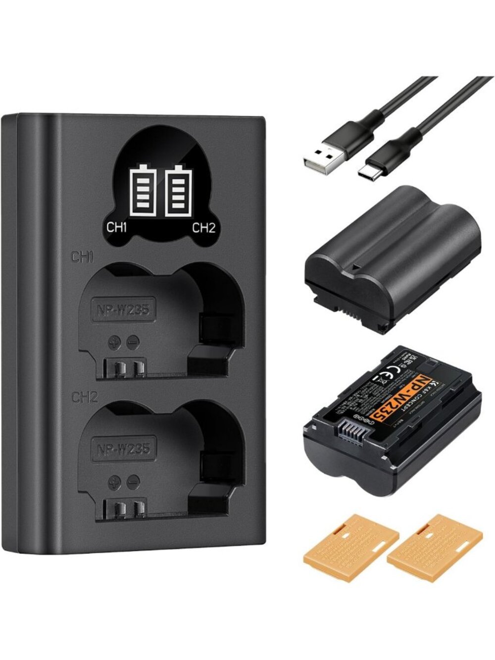 K&F Concept NP-W235 Battery Charger Set for Fujifilm XT5, 2-Pack 2200mAh NP W235